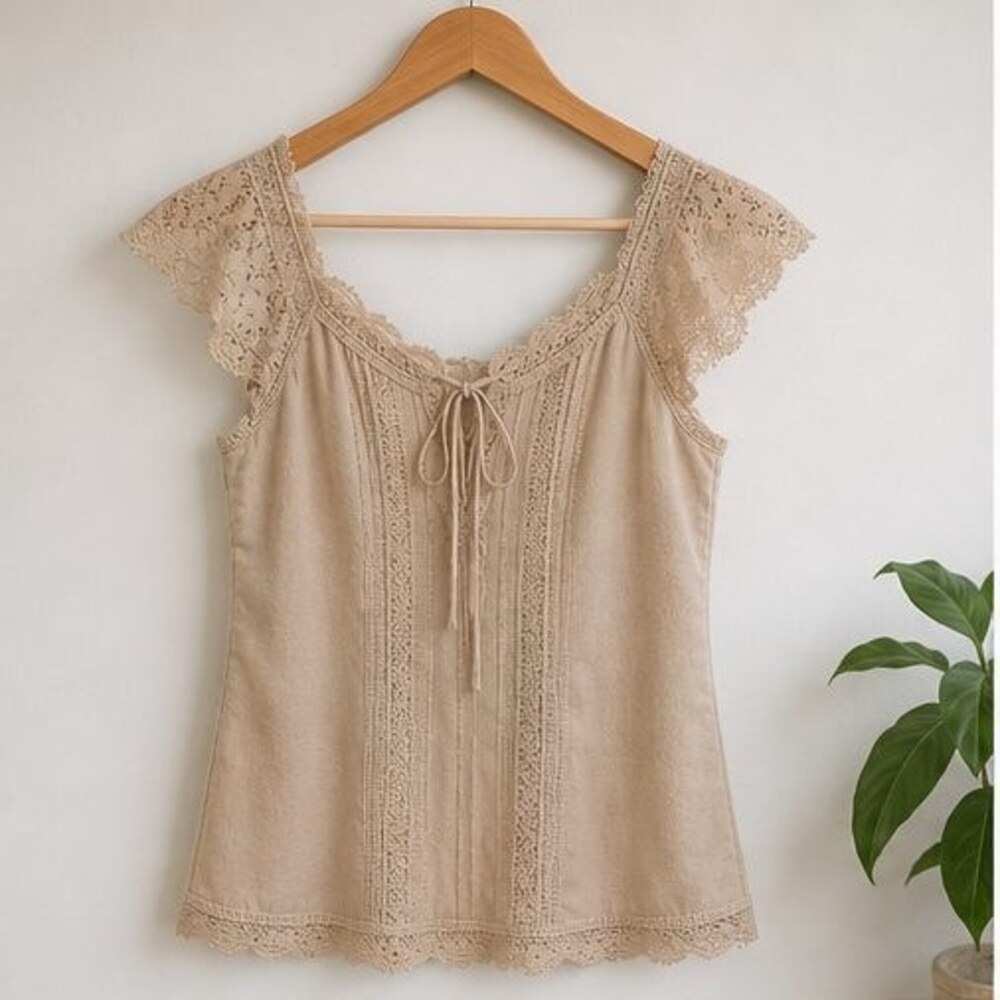 Sand V Neck Top